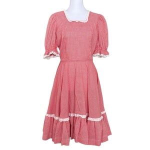 Handmade Dress Square Dance Line Dancing Red White Gingham S Small M Medium